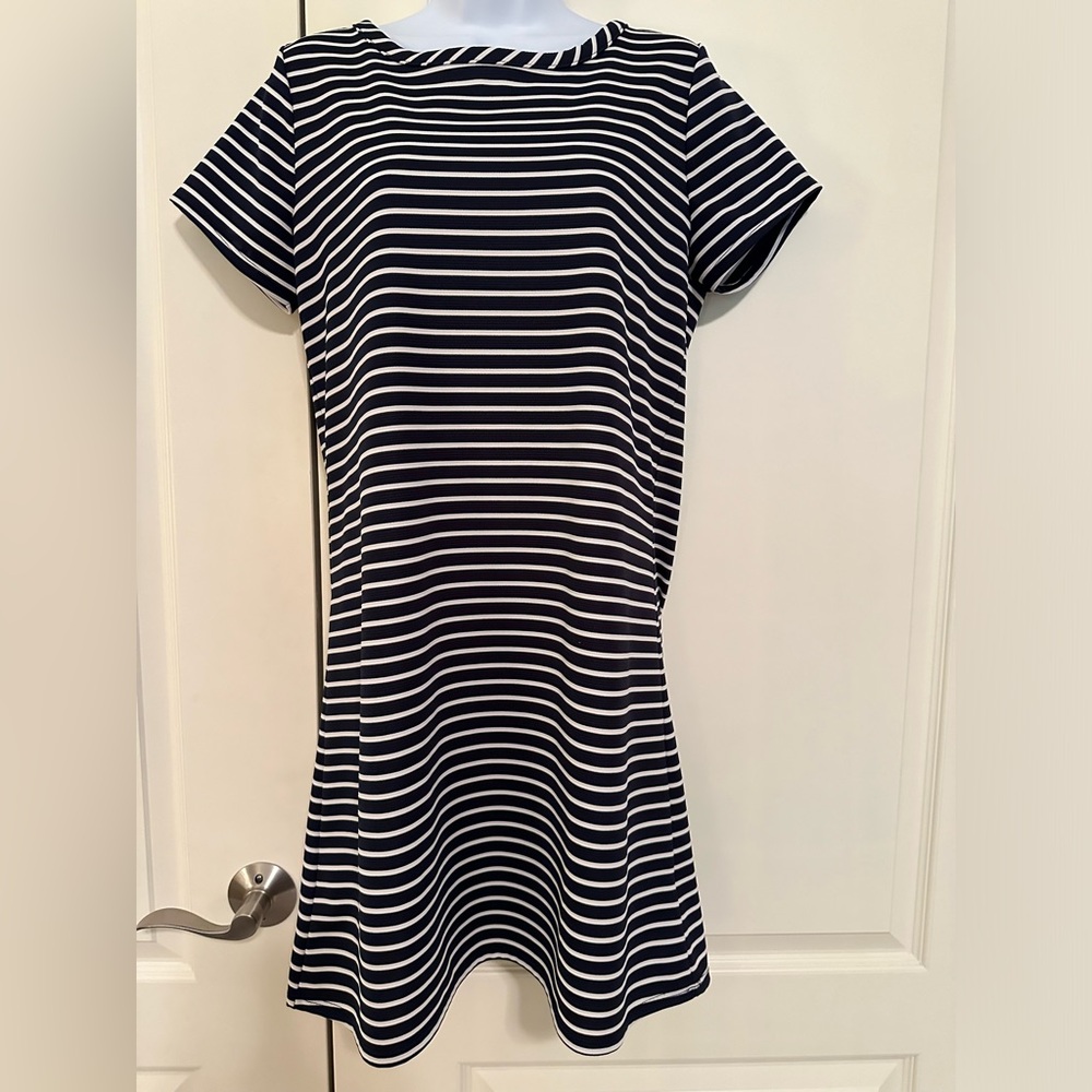 Loveappella navy and white striped medium dress